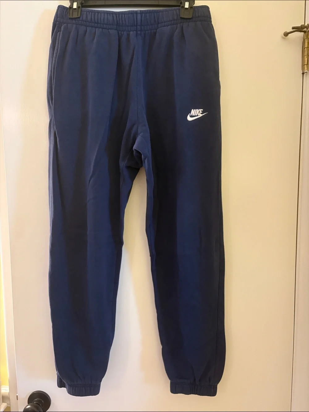 Men’s Nike Navy Blue Fleece Joggers with White Swoosh